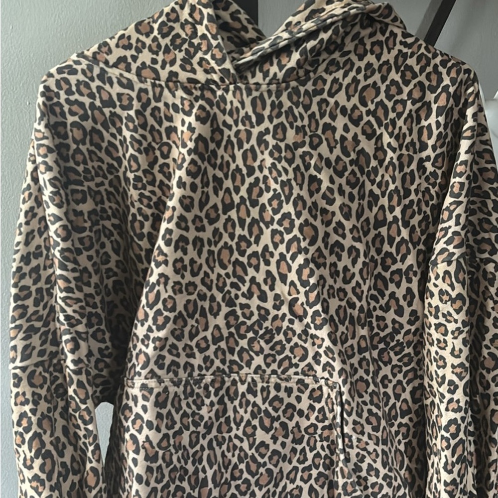 Leopard Print Hoodie Pullover - Tan & Black